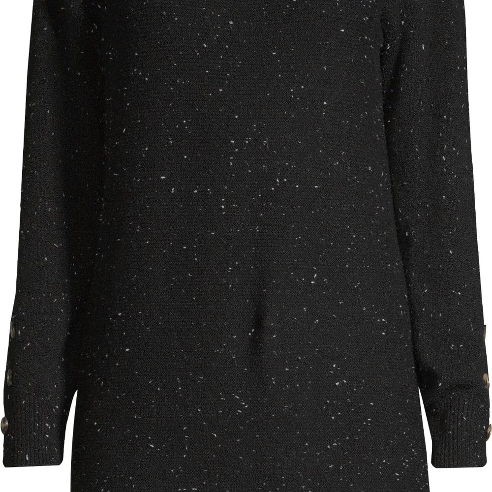 Women's Cowl Neck Dress with Button (BLACK FLECK)